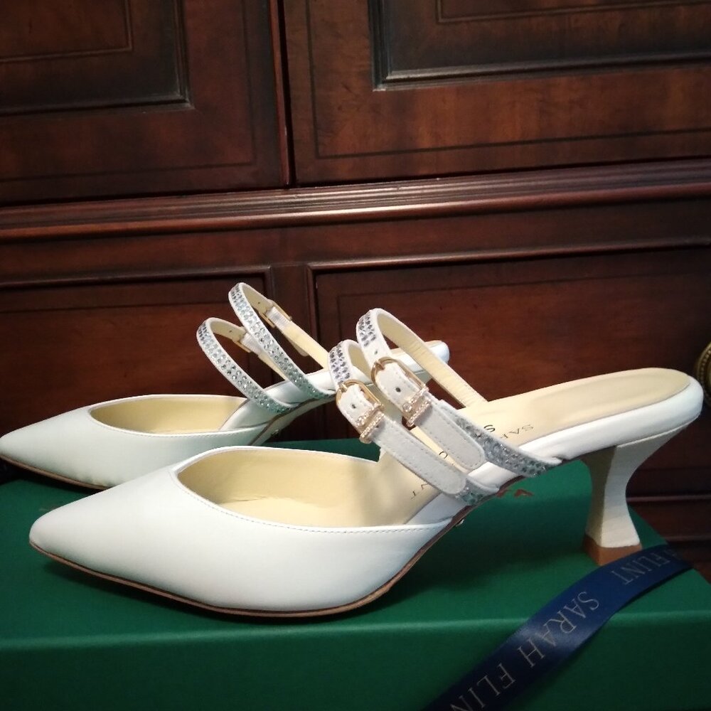 Sarah Flint Perfect Shiffon Kitten Mule 50 NIB White Calf Size 6.5